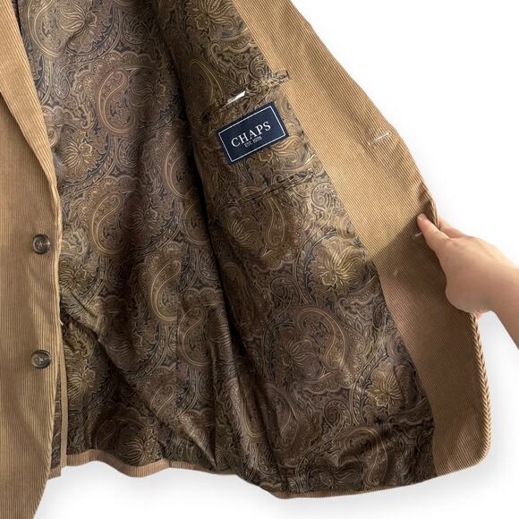 Chaps Light Brown Cotton Corduroy Paisley Lined Two Button Blazer Men's Size 48R - Picture 10 of 12